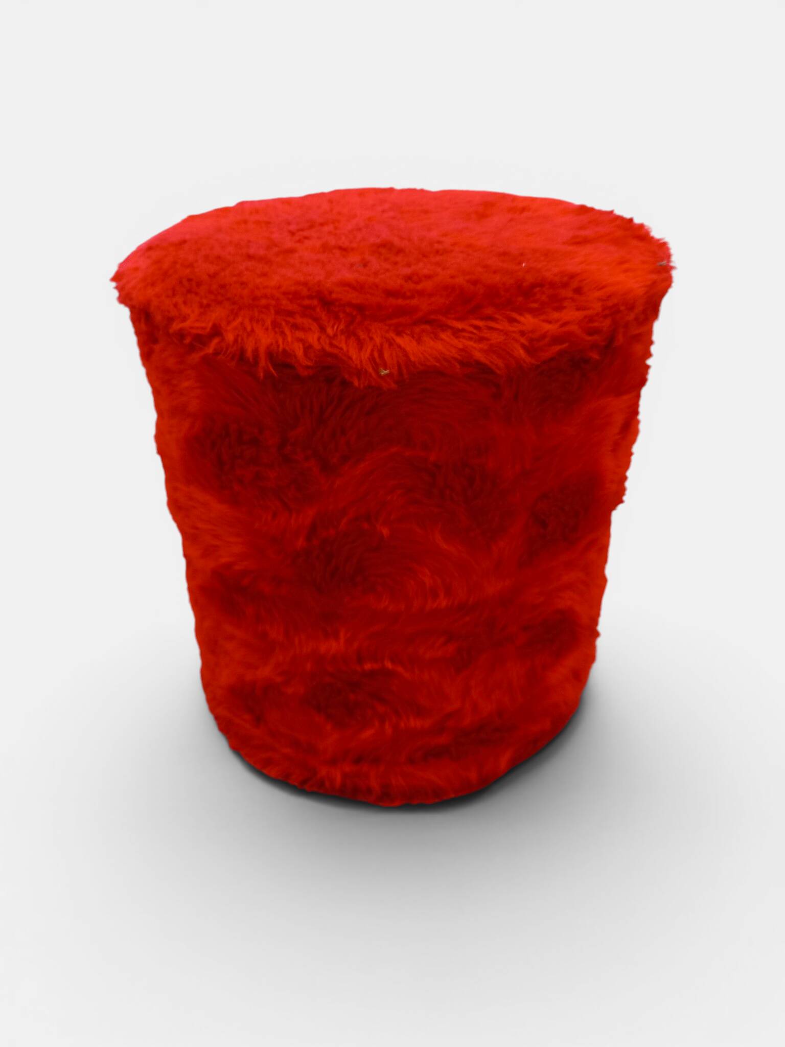Pouf vintage coffre Space Age en fourrure rouge – 1970