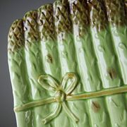 Asparagus service in earthenware, trompe-l'œil decoration, vintage 1970s-1980s.