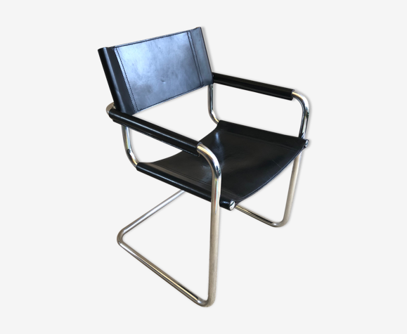 Cantilever S34 design Mart Stam vintage 80 black leather desk chair |  Selency