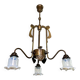 Art Nouveau chandelier with three arms and opalescent iridescent glass.