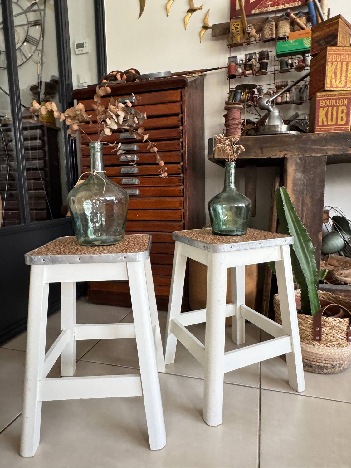 Pair of vintage wooden stools