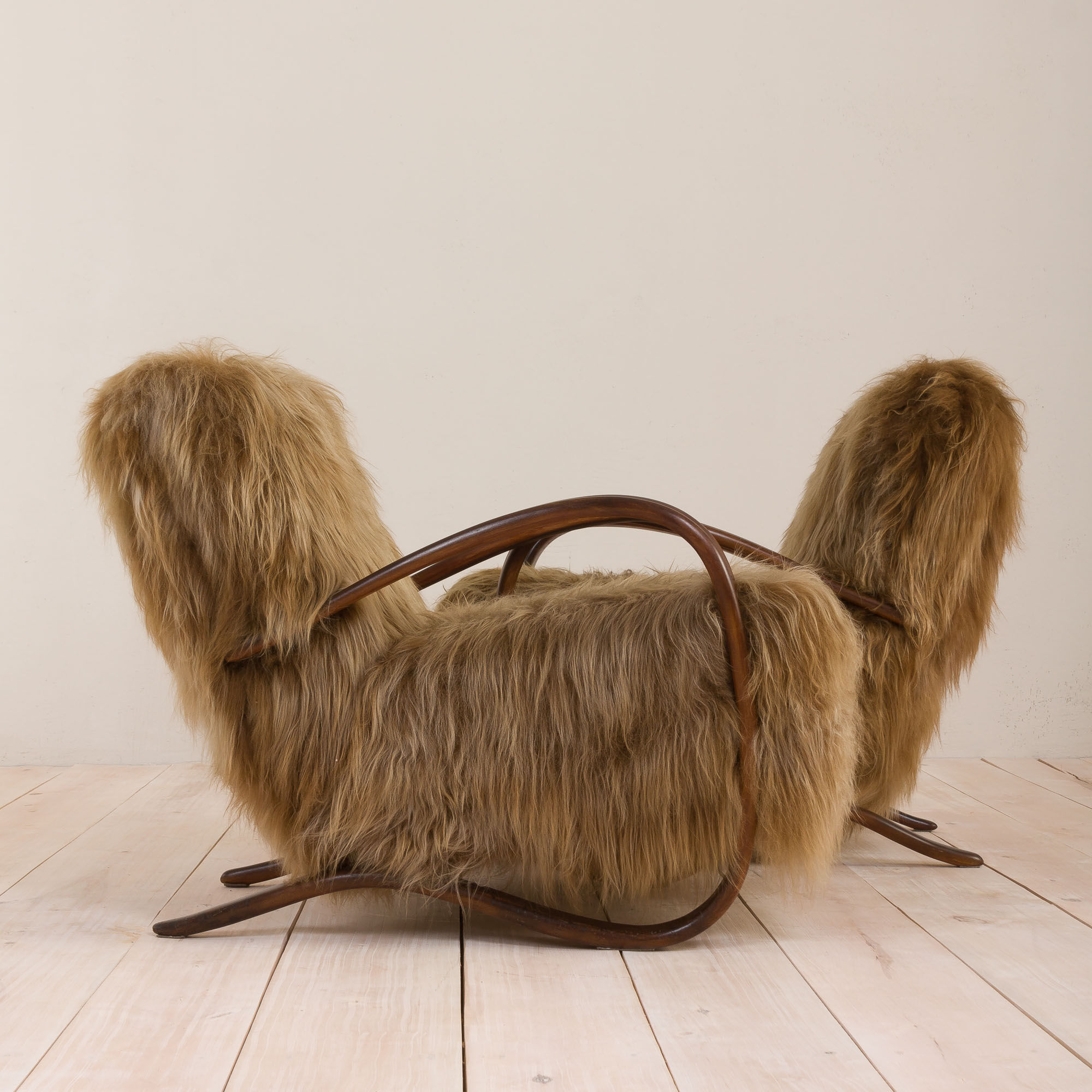 Halabala 269 lounge chair in long hair sheepskin