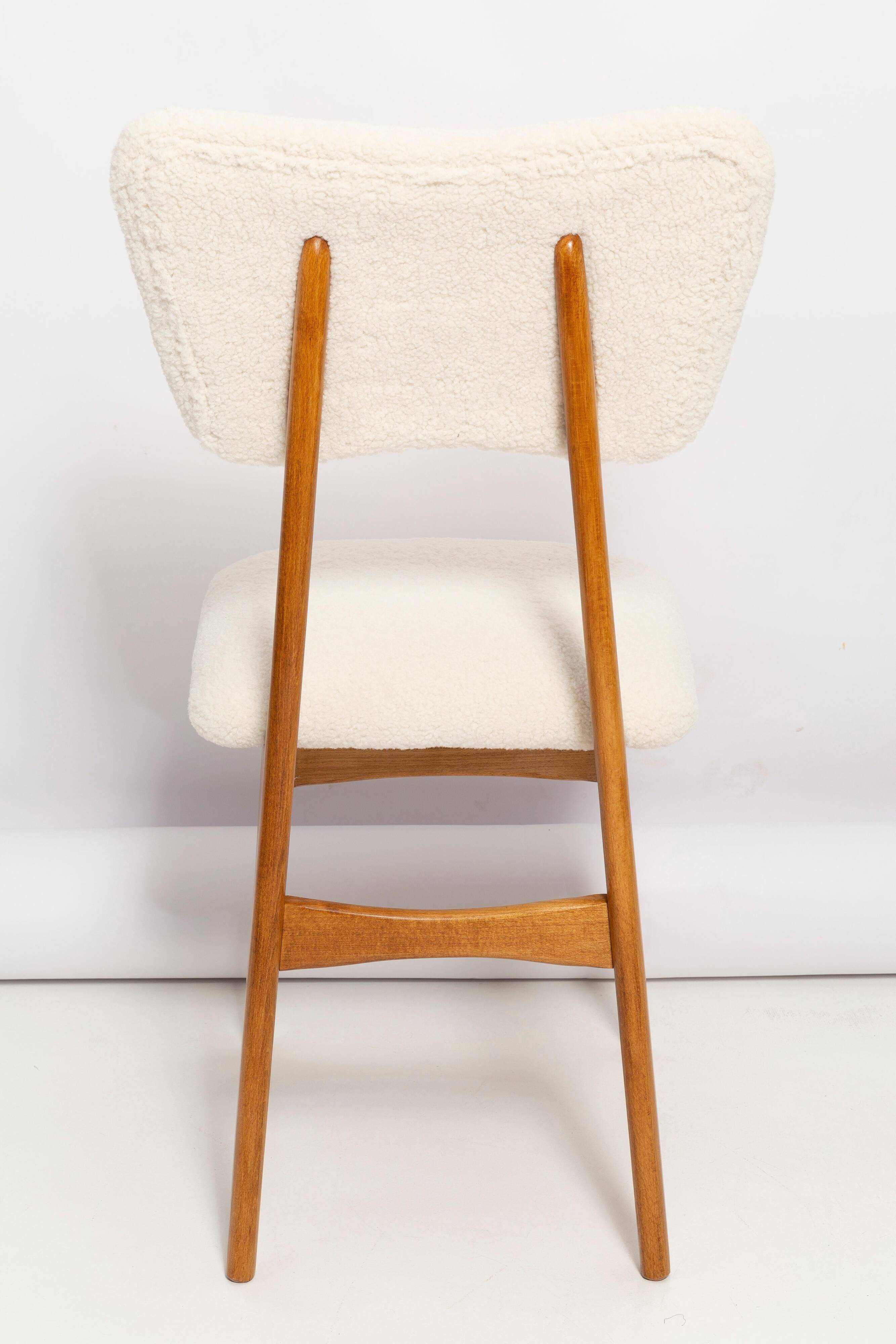 Chaise de salle à manger "Butterfly" style milieu du siècle, bouclé crème clair, Pologne, 1960s