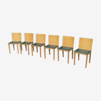 6 anciennes chaises bois skaï simili cuir punt mobles vintage