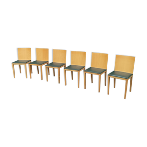 6 anciennes chaises bois skaï