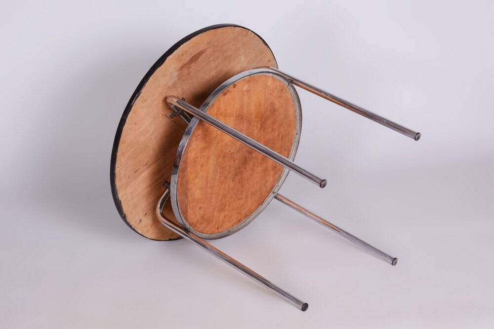 Small Czech Bauhaus Round Side Table in Chrome, 1930s