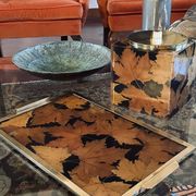 Hollywood regency brass and leaves resin tray, Montagnani Firenze Italy 1970s