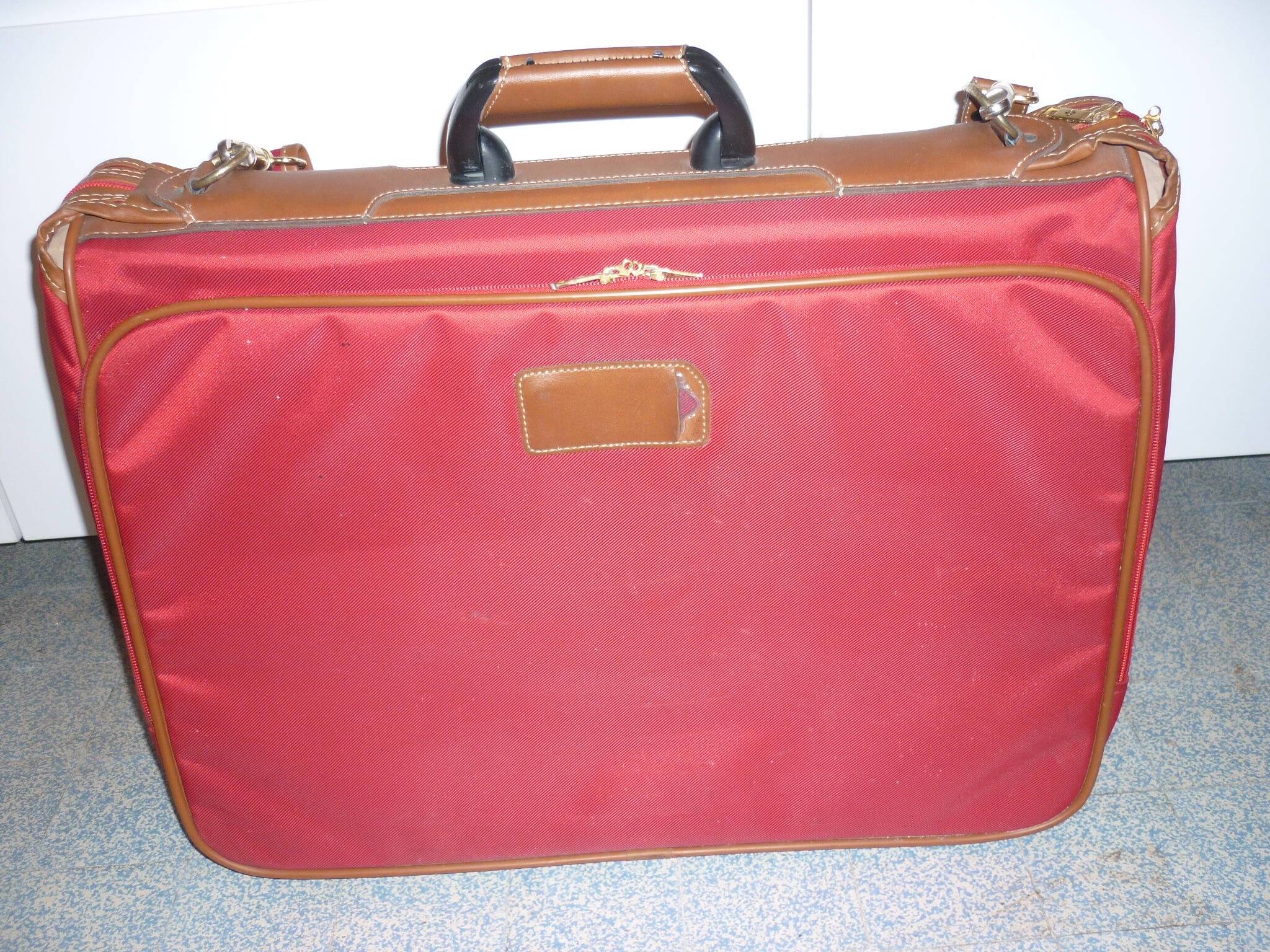 Samsonite red canvas and leather suitcase from the 80s