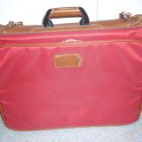 Valise Samsonite toile rouge et cuir des années 80