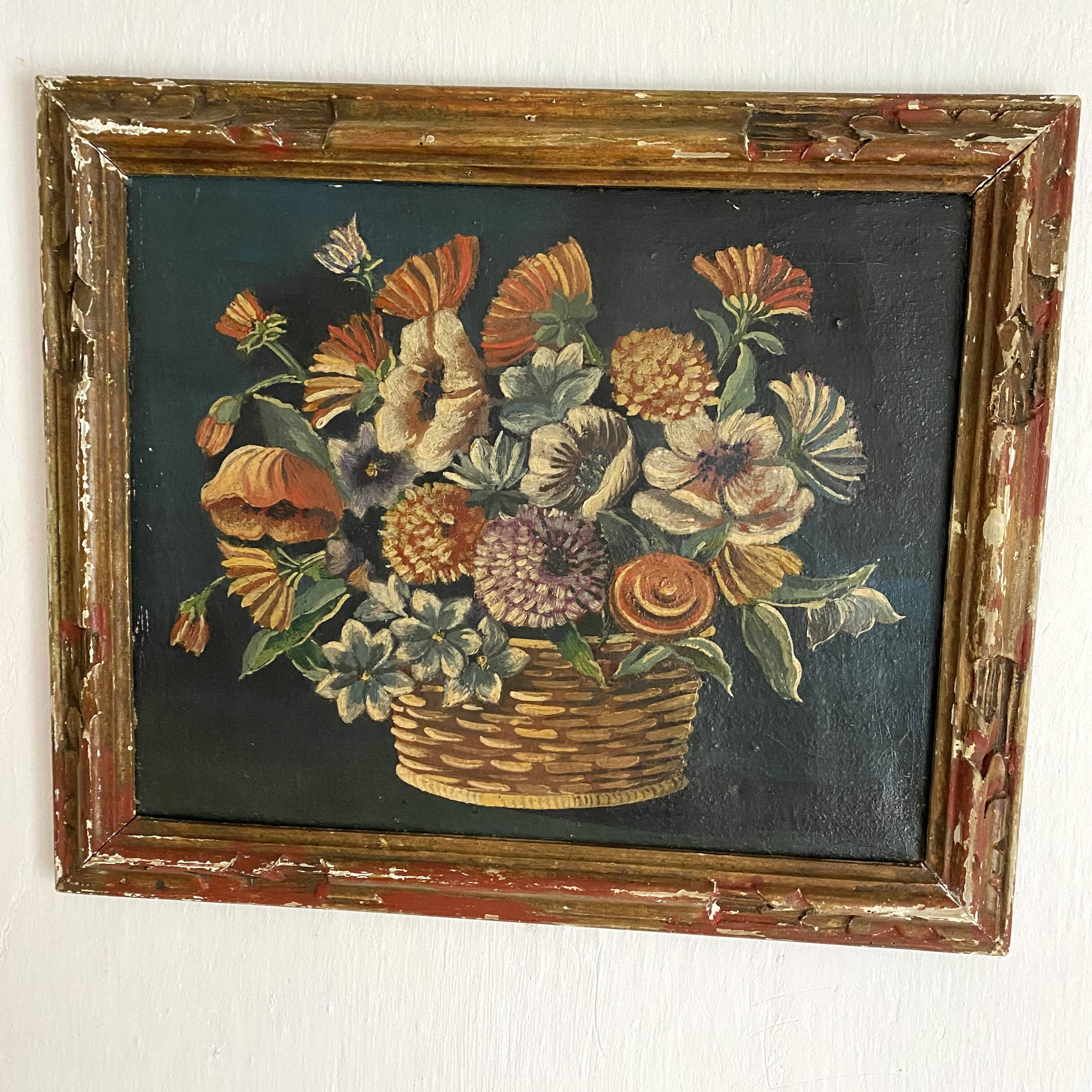 Oil on canvas, framed still life bouquet of flowers