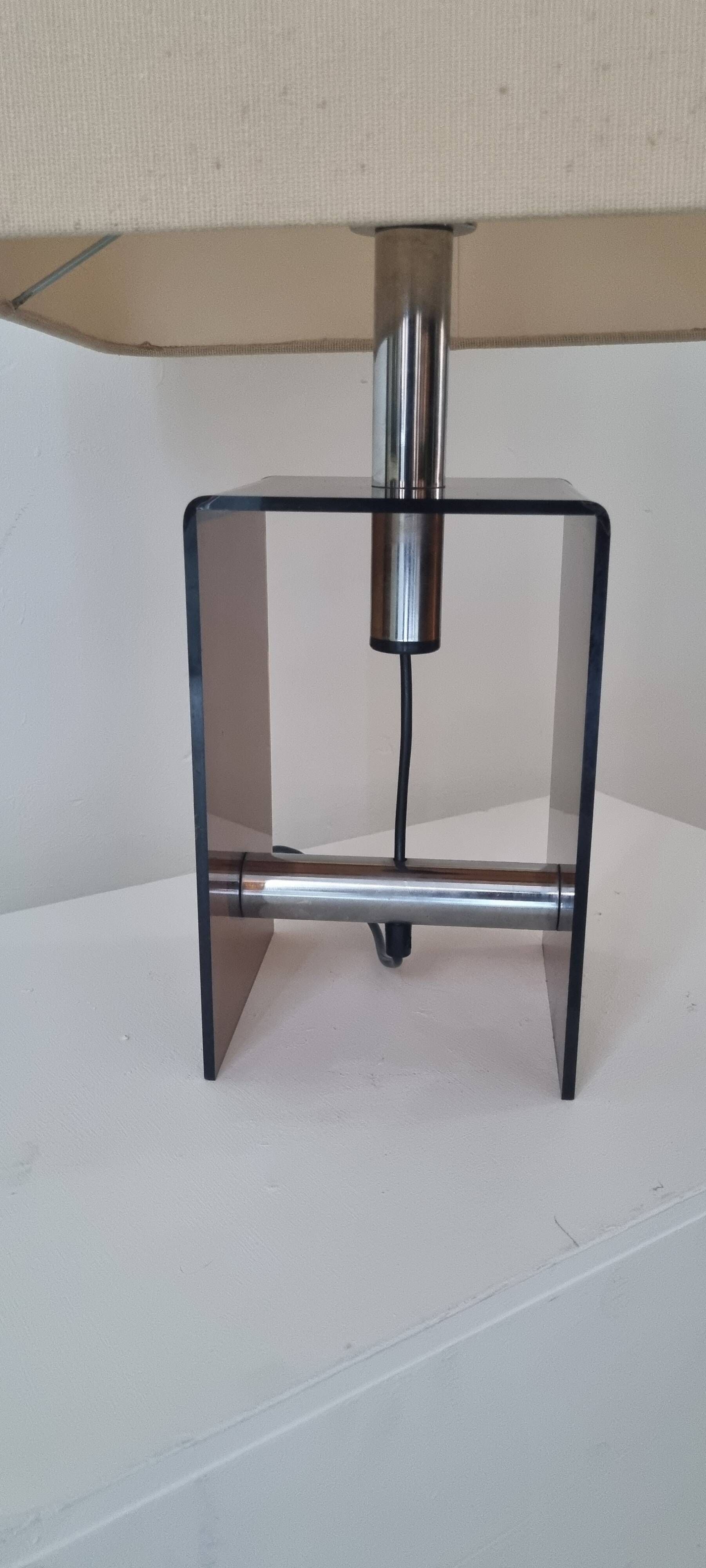 Mid-century smokey brown acrylic glass and chrome table lamp, 1970s