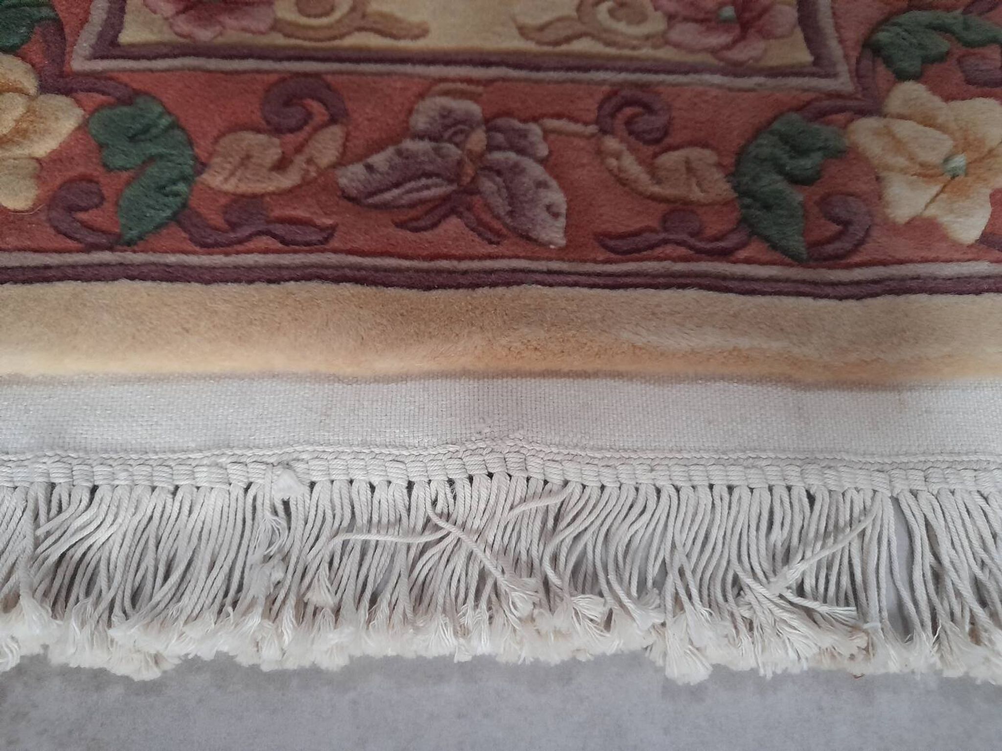 Vintage Chinese rug 120 x 60 cm with reliefs, Beijing flowers, handmade.