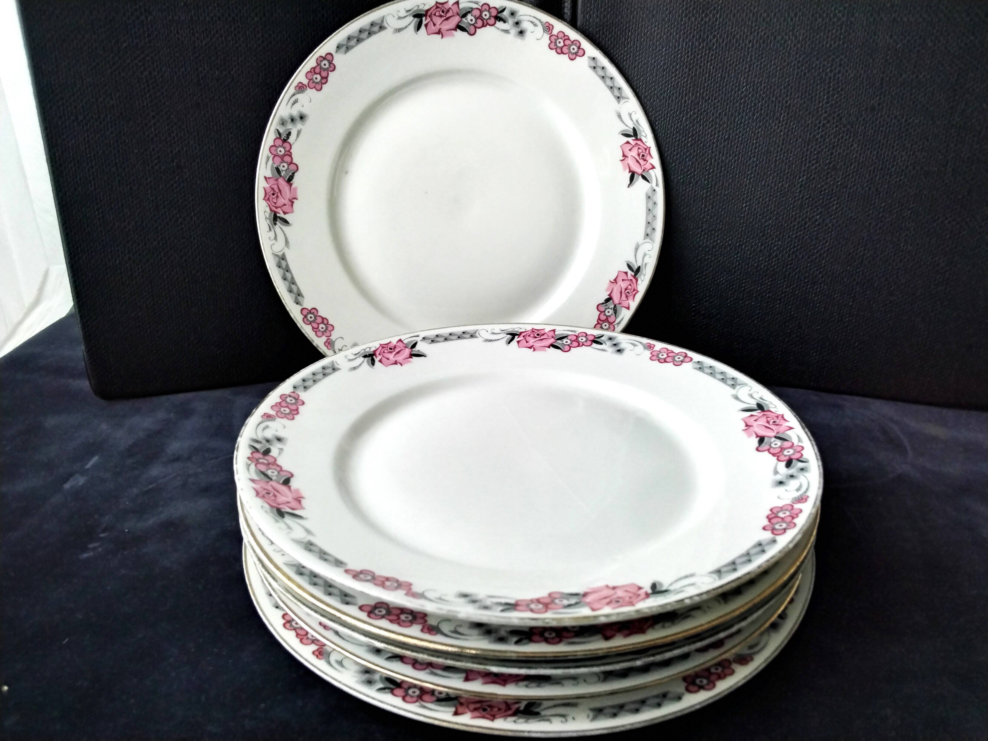 6 Art Deco porcelain dinner plates
