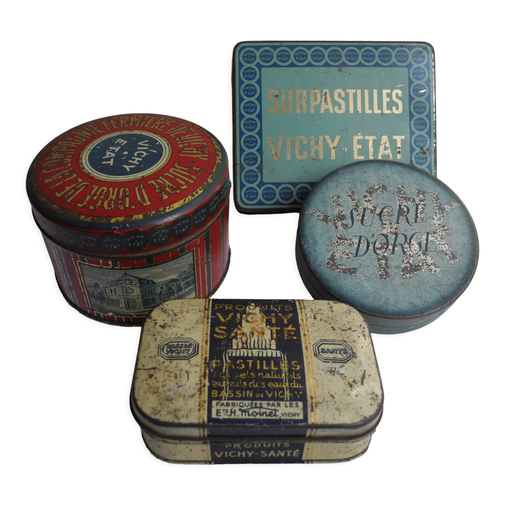 4 old boxes Vichy old tin boxes deco retro kitchen grocery store restaurant