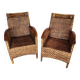 Pair of woven rattan and varnished wood armchairs - Vintage