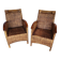 Pair of woven rattan and varnished wood armchairs - Vintage