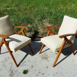 Pair of Scandinavian vintage armchairs in blond wood