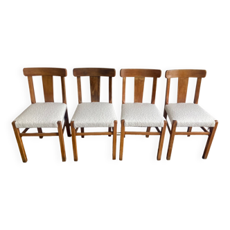 Série de 4 chaises bistrot recouvertes de bouclettes écrues
