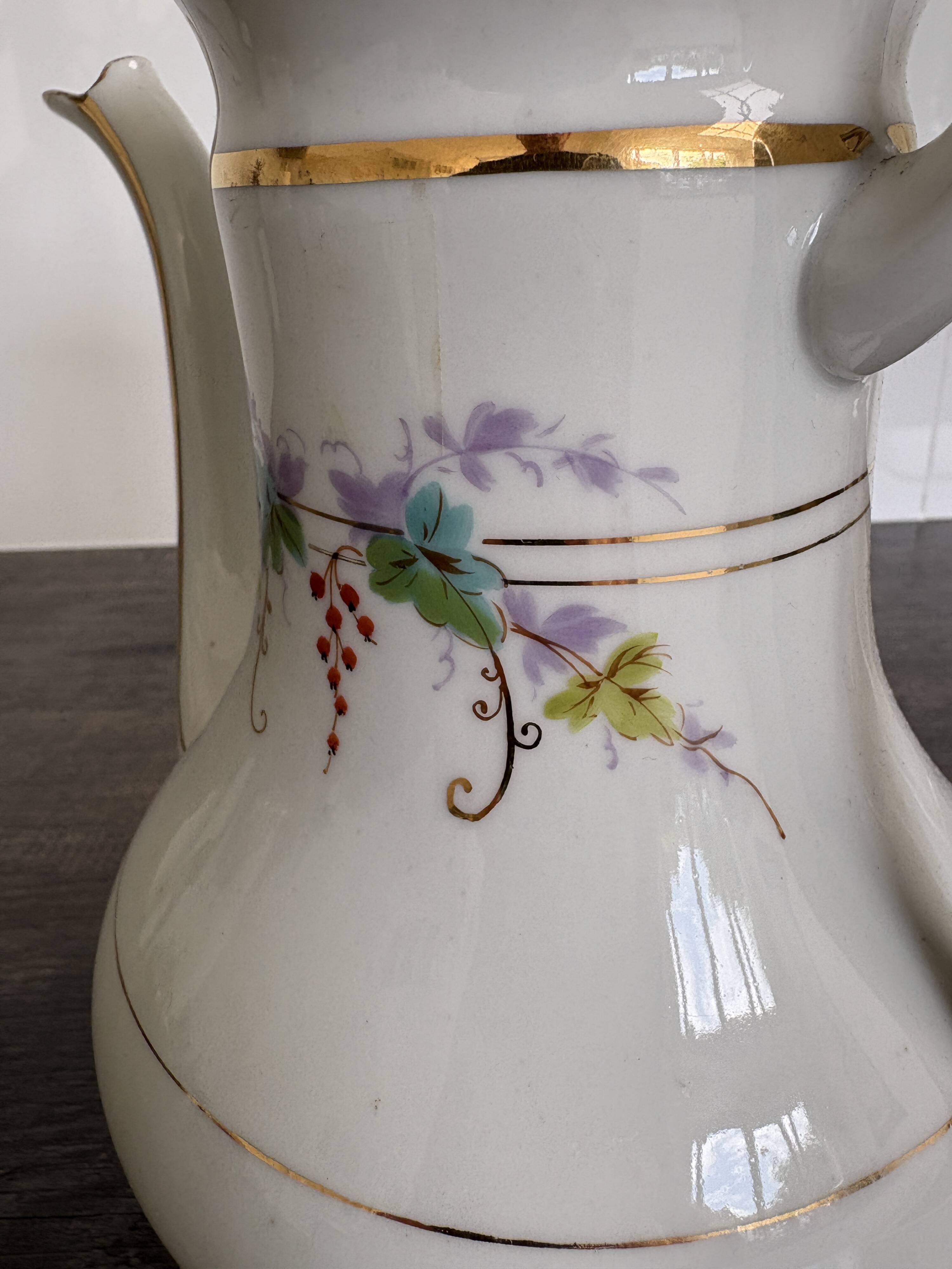 Porcelain Coffee Pot Decorated with Currants - Vintage 1900