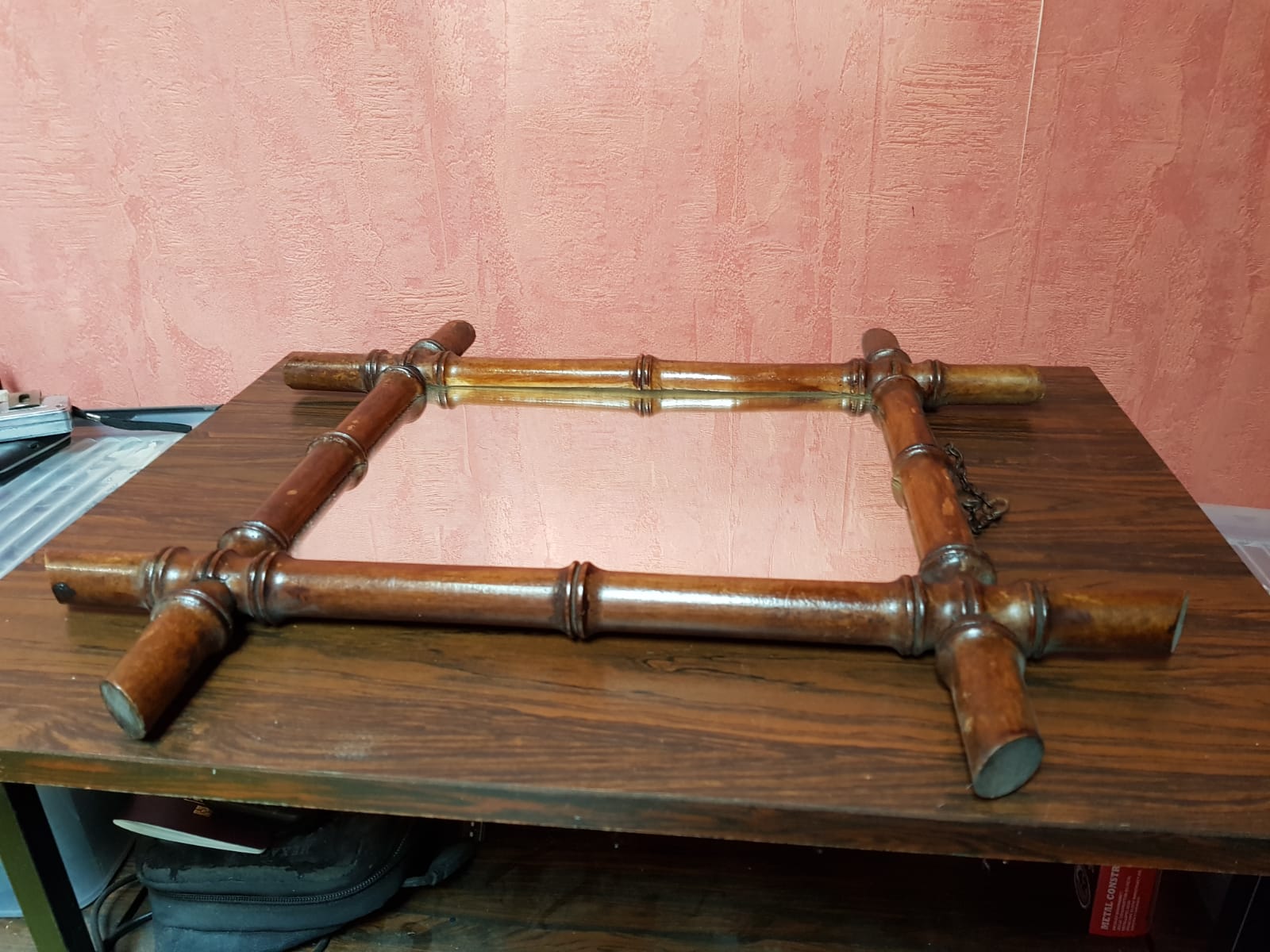 Old bamboo style wooden mirror decoration 43x48 vintage