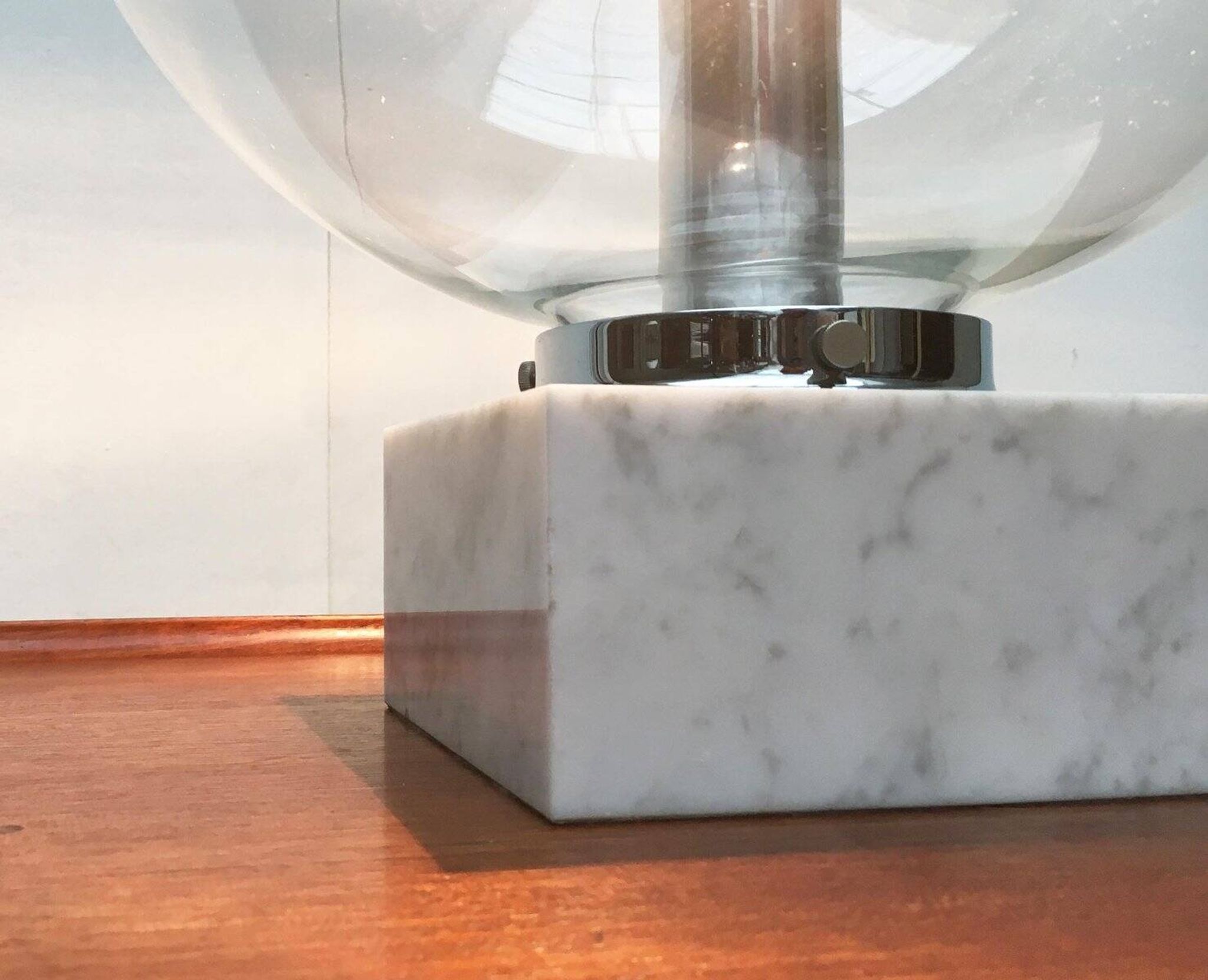Mid-century glass and marble table lamp 3480 by Erco, 1960s.