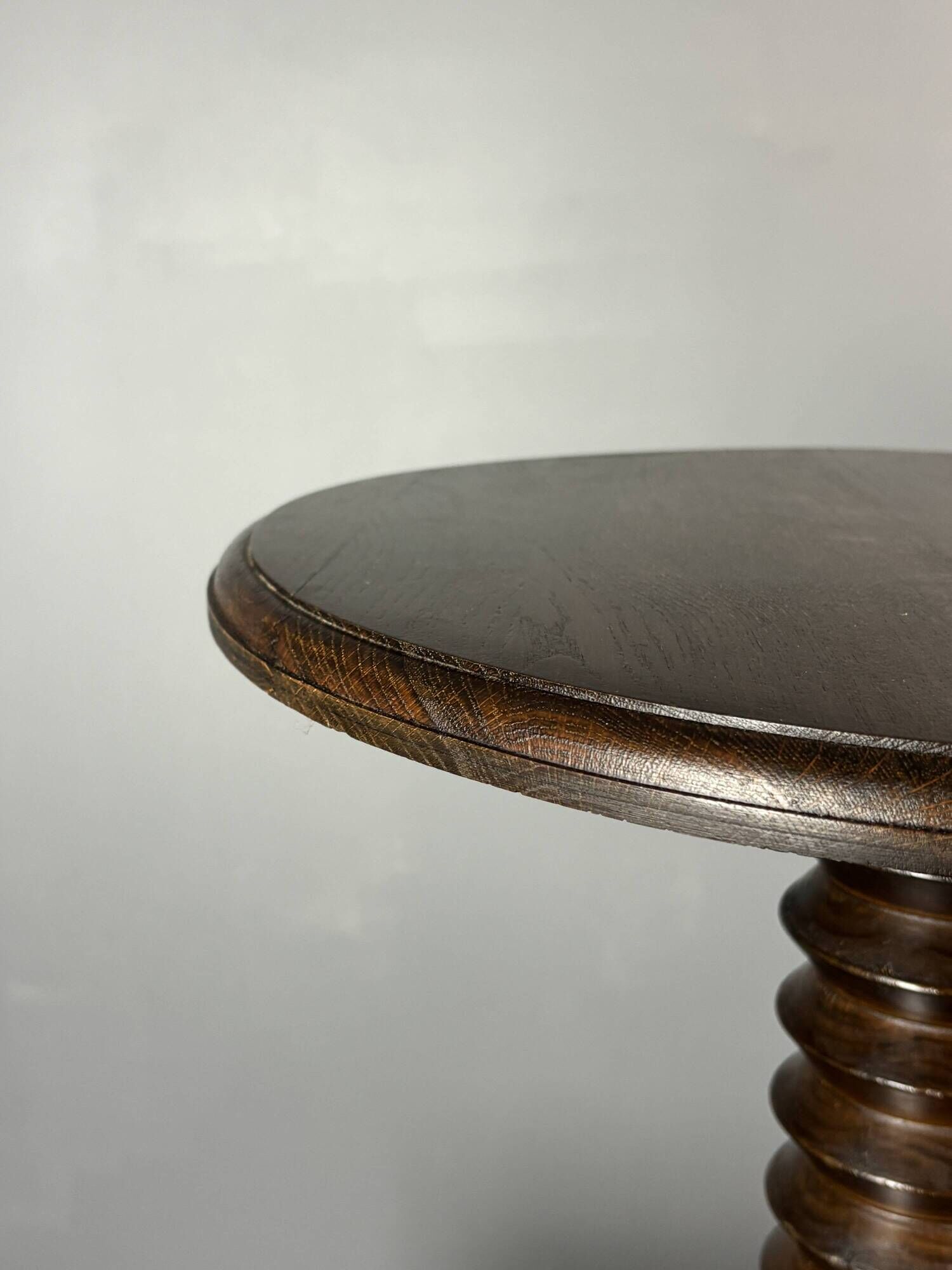 Midcentury brutalist wood turned side table, Charles Dudouyt style, 1950s