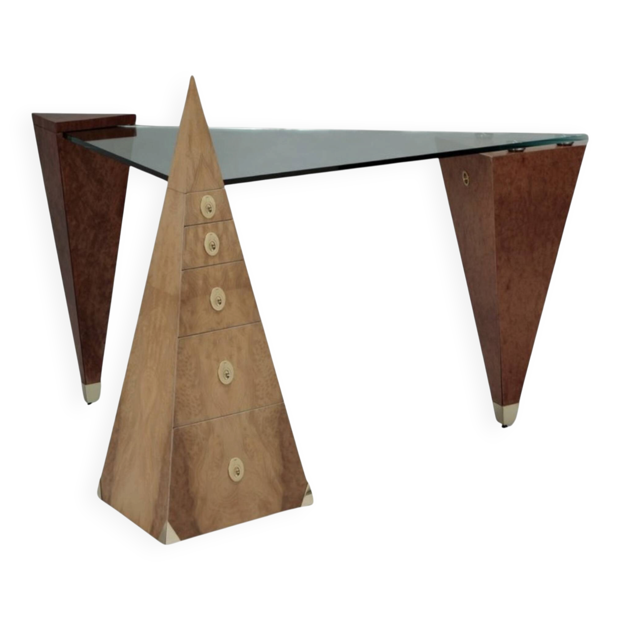 Bureau triangulaire sculptural – Pièce unique en loupes précieuses