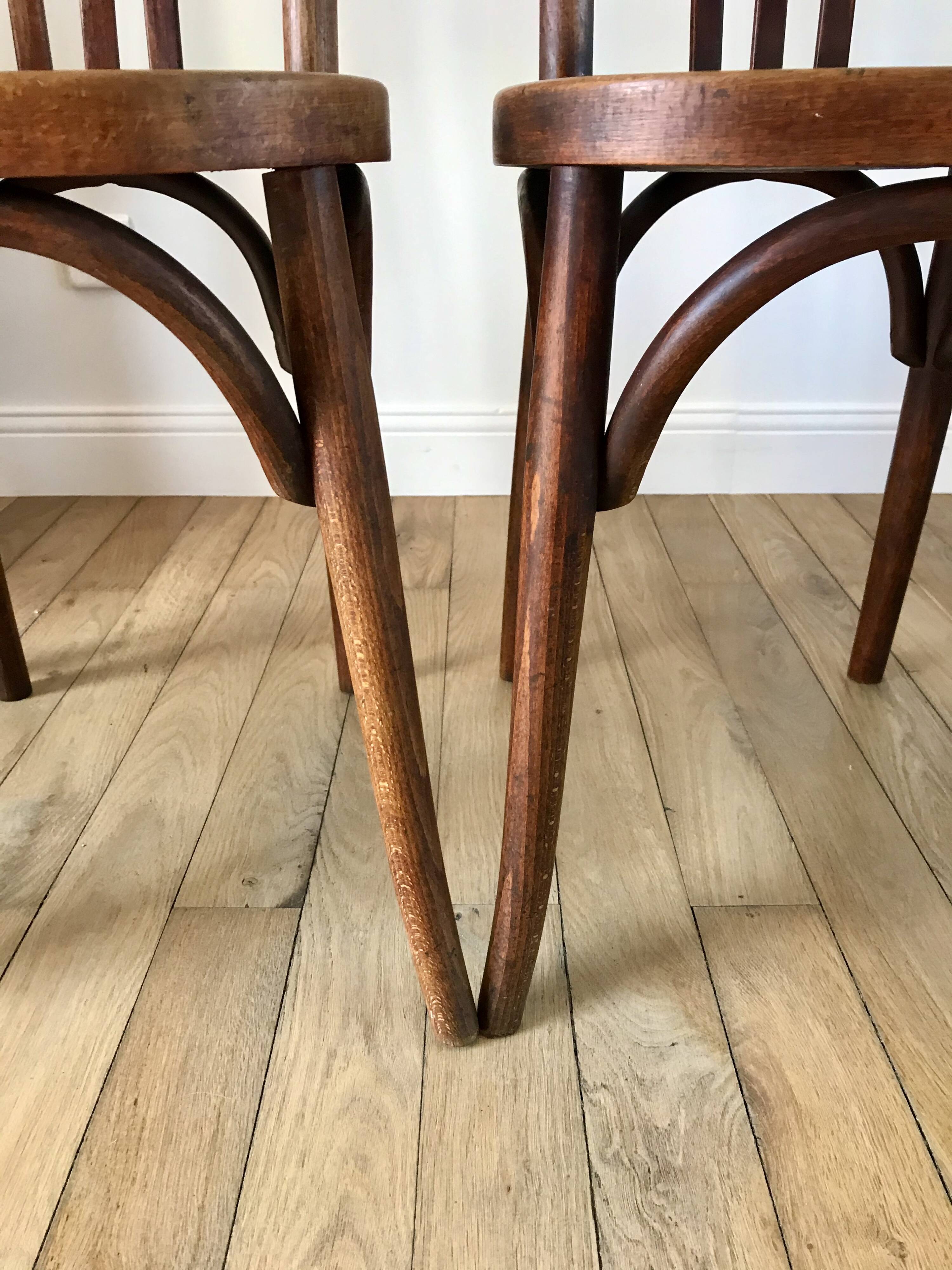 Set of 5 baumann bistro chairs in bent wood stamped xxth