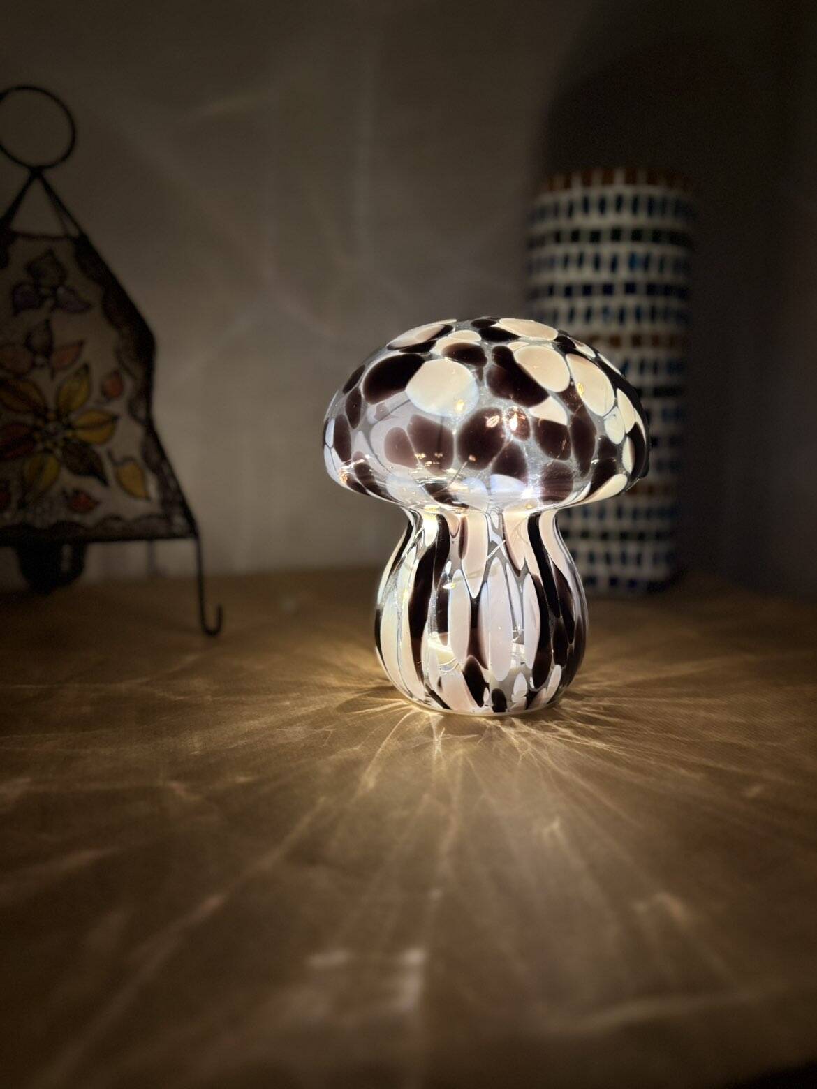 Mosaic black and white glass mushroom lamp