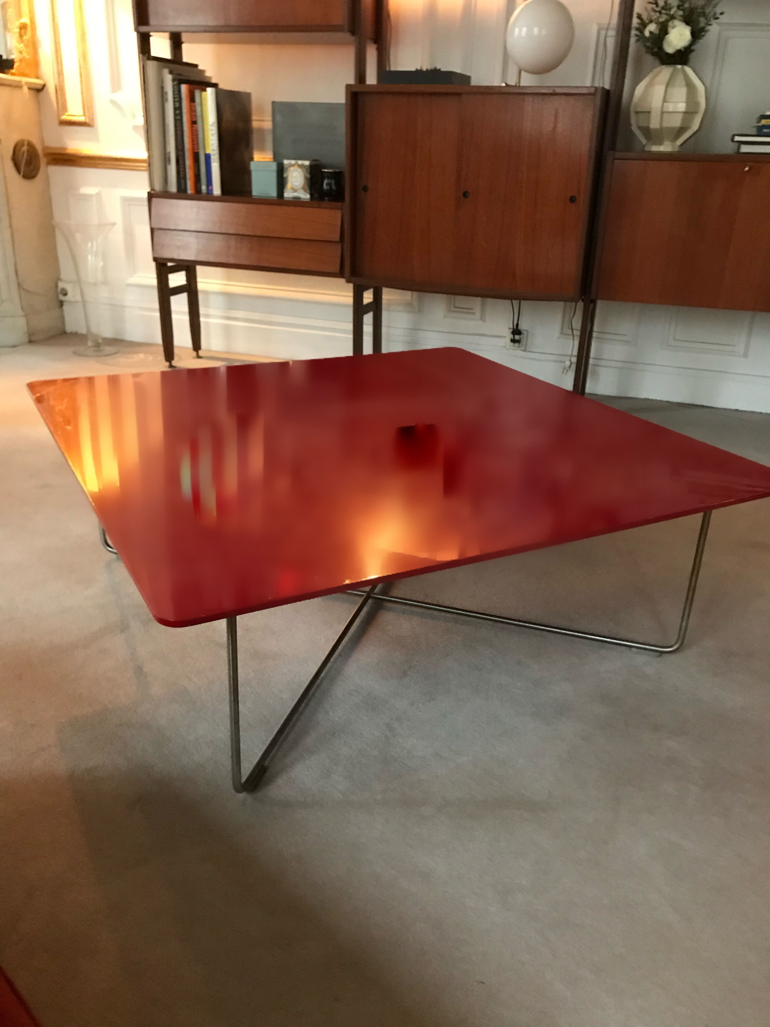 coffee table red lacquer. Model "ORLY" Design Cappellini. 1990