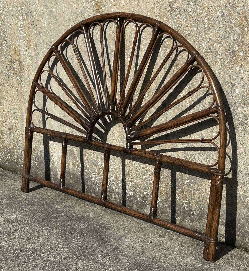 Vintage peacock tail bamboo rattan headboard from the 60s