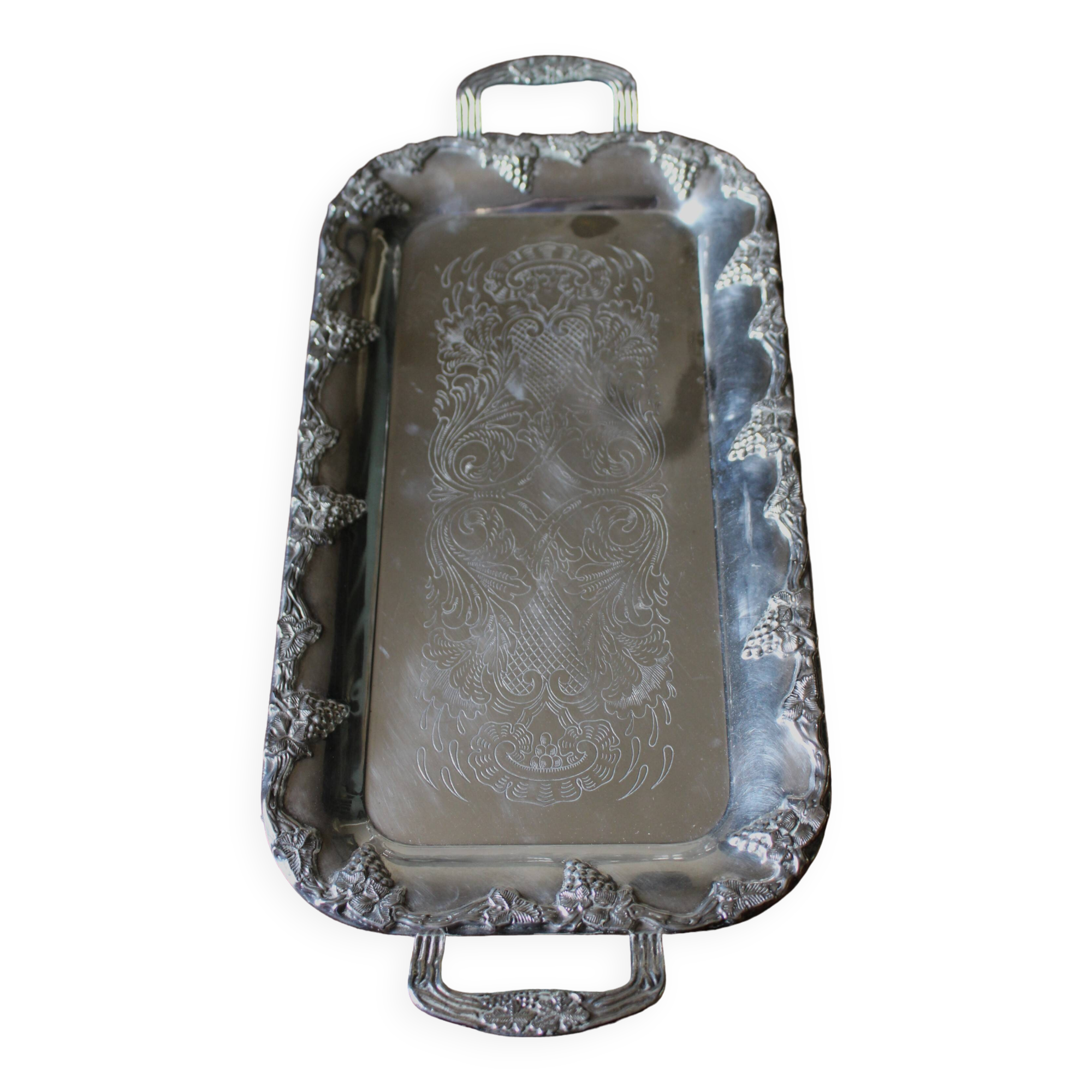 Rectangular metal serving tray with two handles Raisins