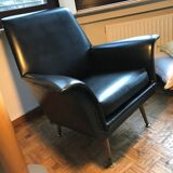 Vintage 60's armchair in black skai.