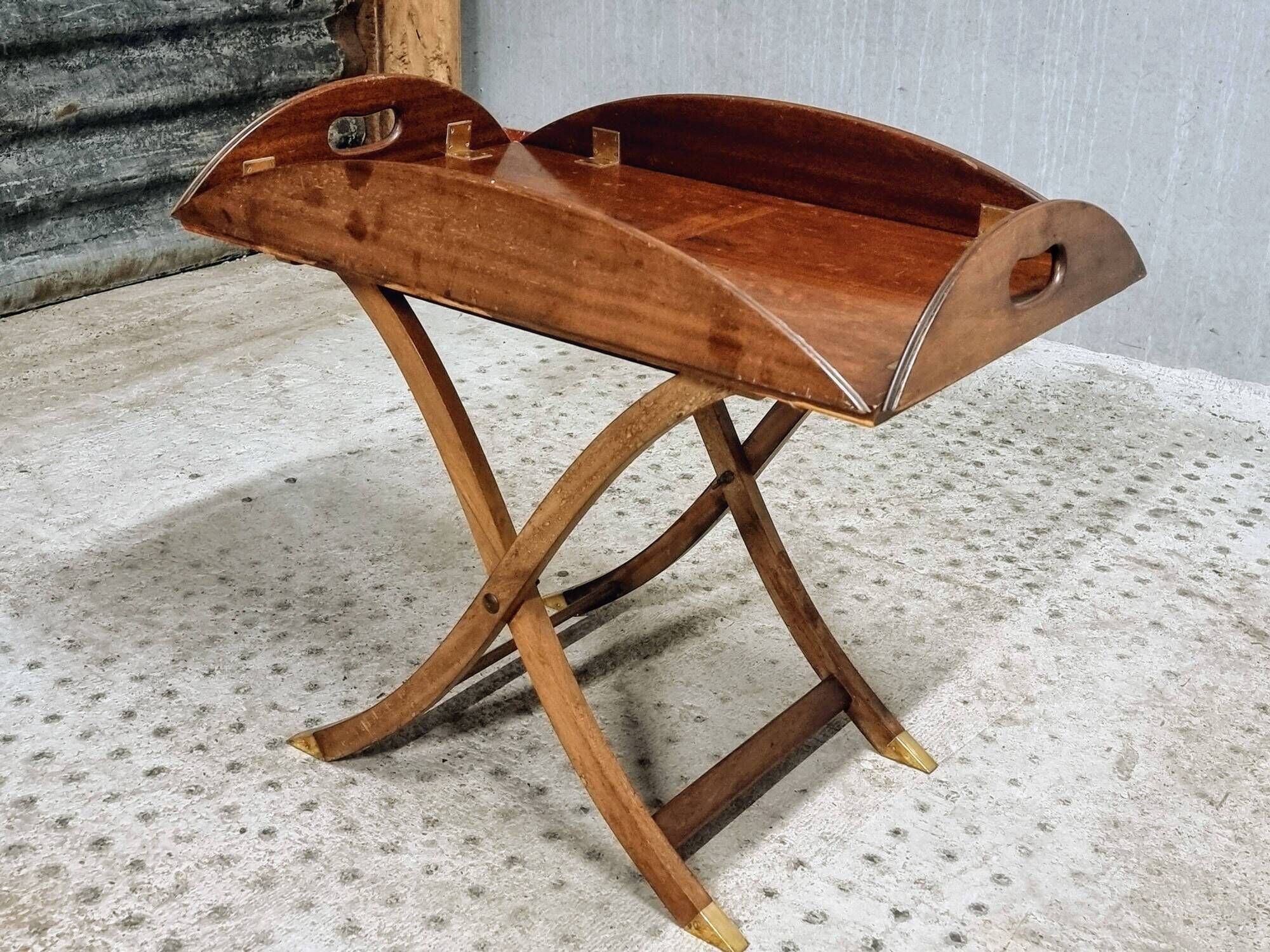 Vintage butler tray nautical side table mahogany