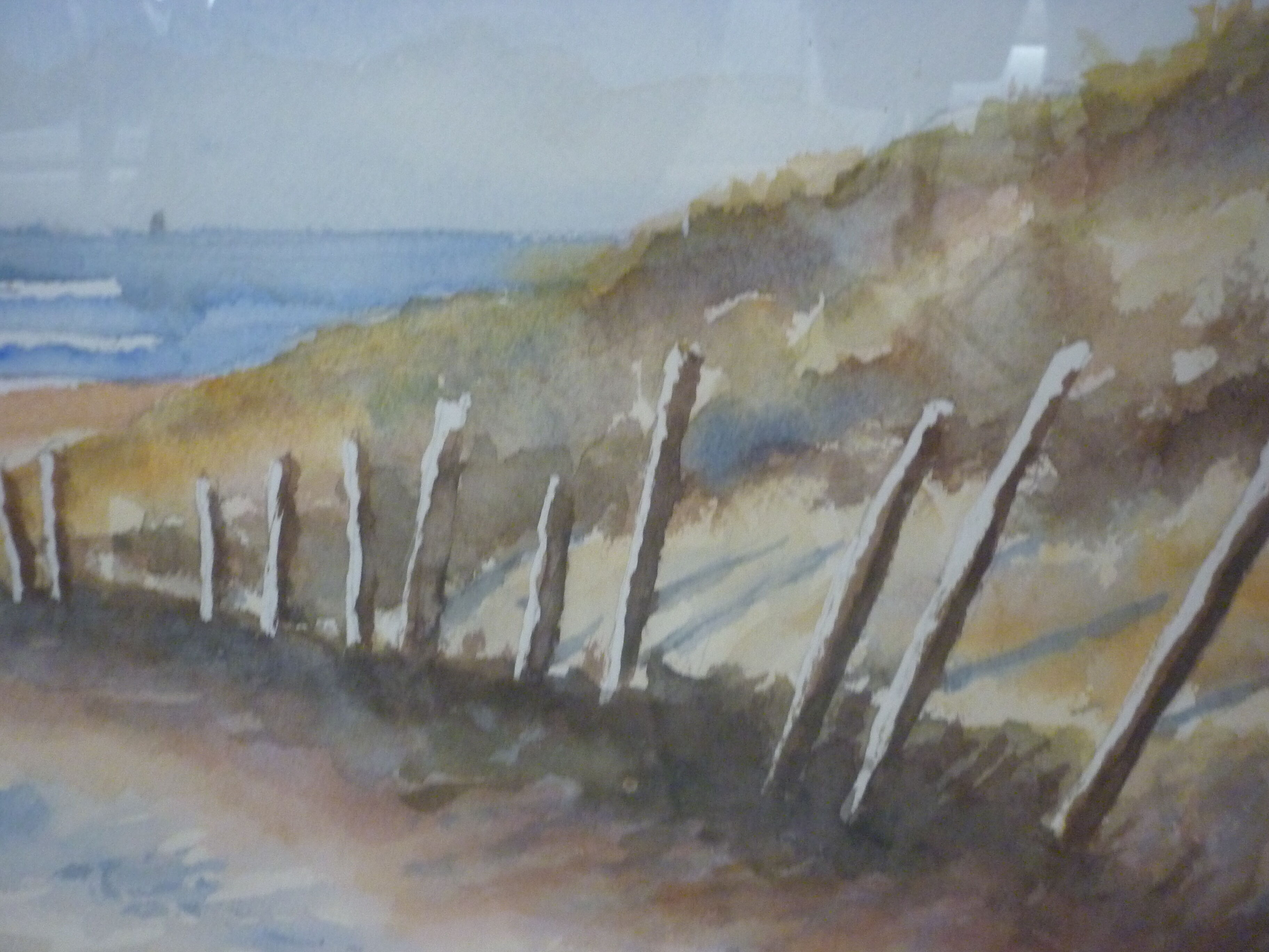 Watercolor painting by the sea boats