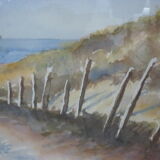 Watercolor painting by the sea boats