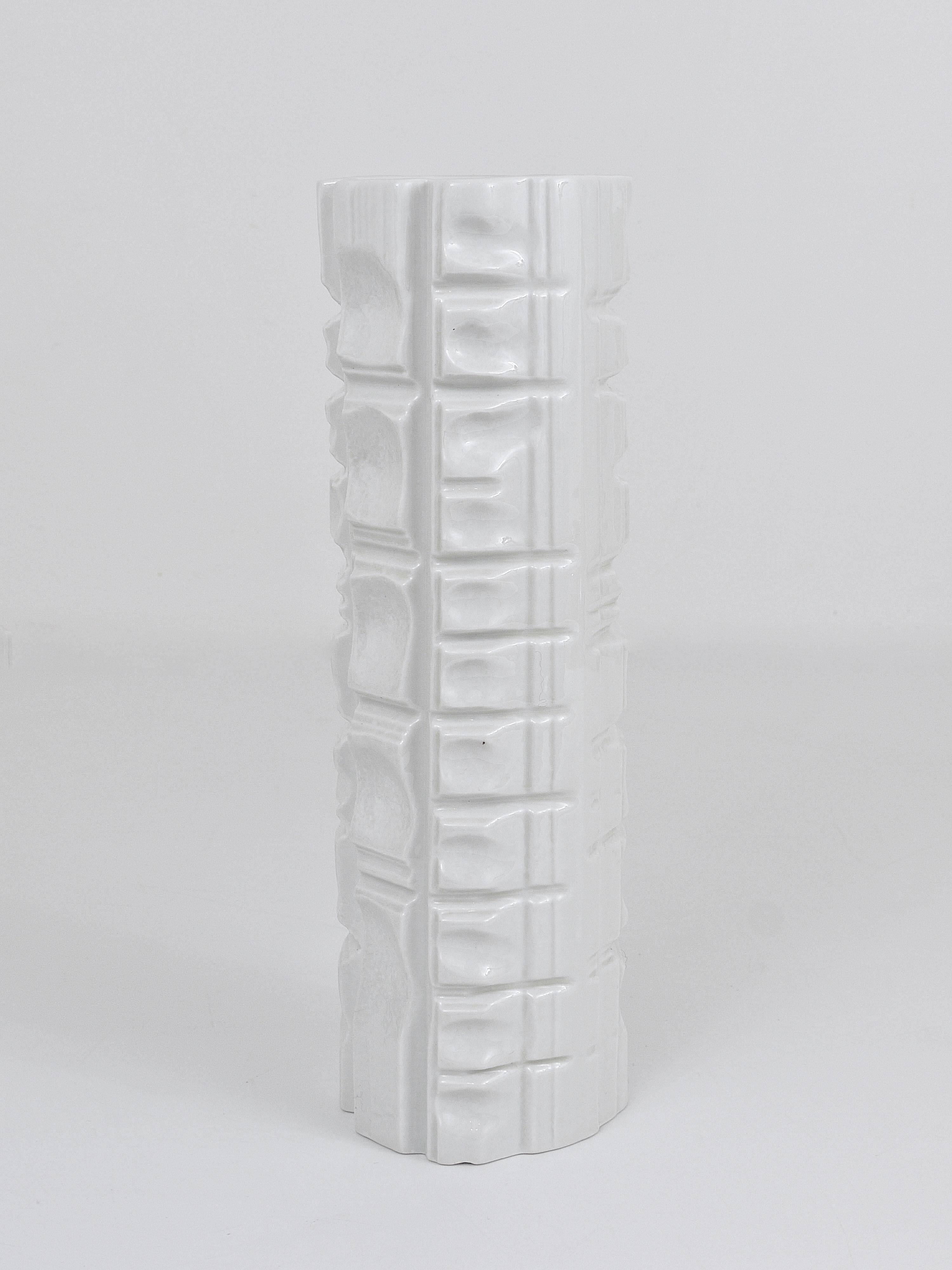 Large White Relief Op Art Porcelain Vase Rosenthal Germany, 1960s