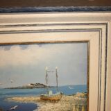 Huile sur toile d’un bateau sur l’estran signée Yann 55X45