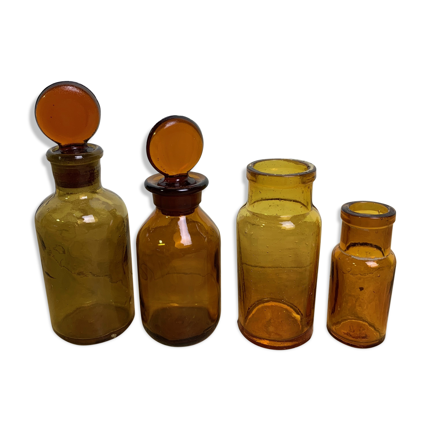 Lot of 4 amber apothecary bottles