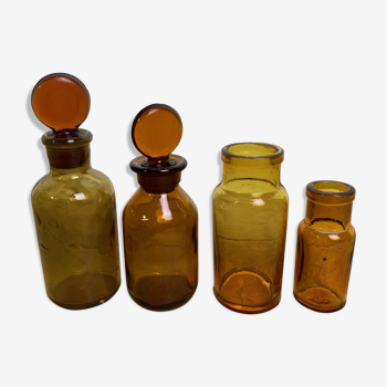 Lot of 4 amber apothecary bottles