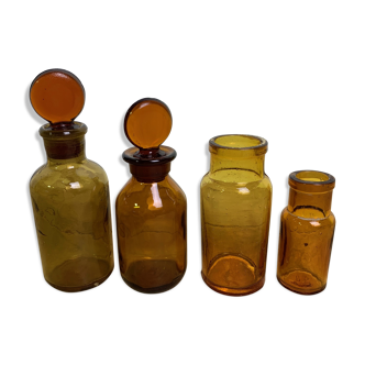 Lot of 4 amber apothecary bottles
