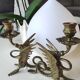 Paire de bougeoirs antiques dragons ailés/chimères/phoenix, style napoléon iii, 19ème. en bronze doré