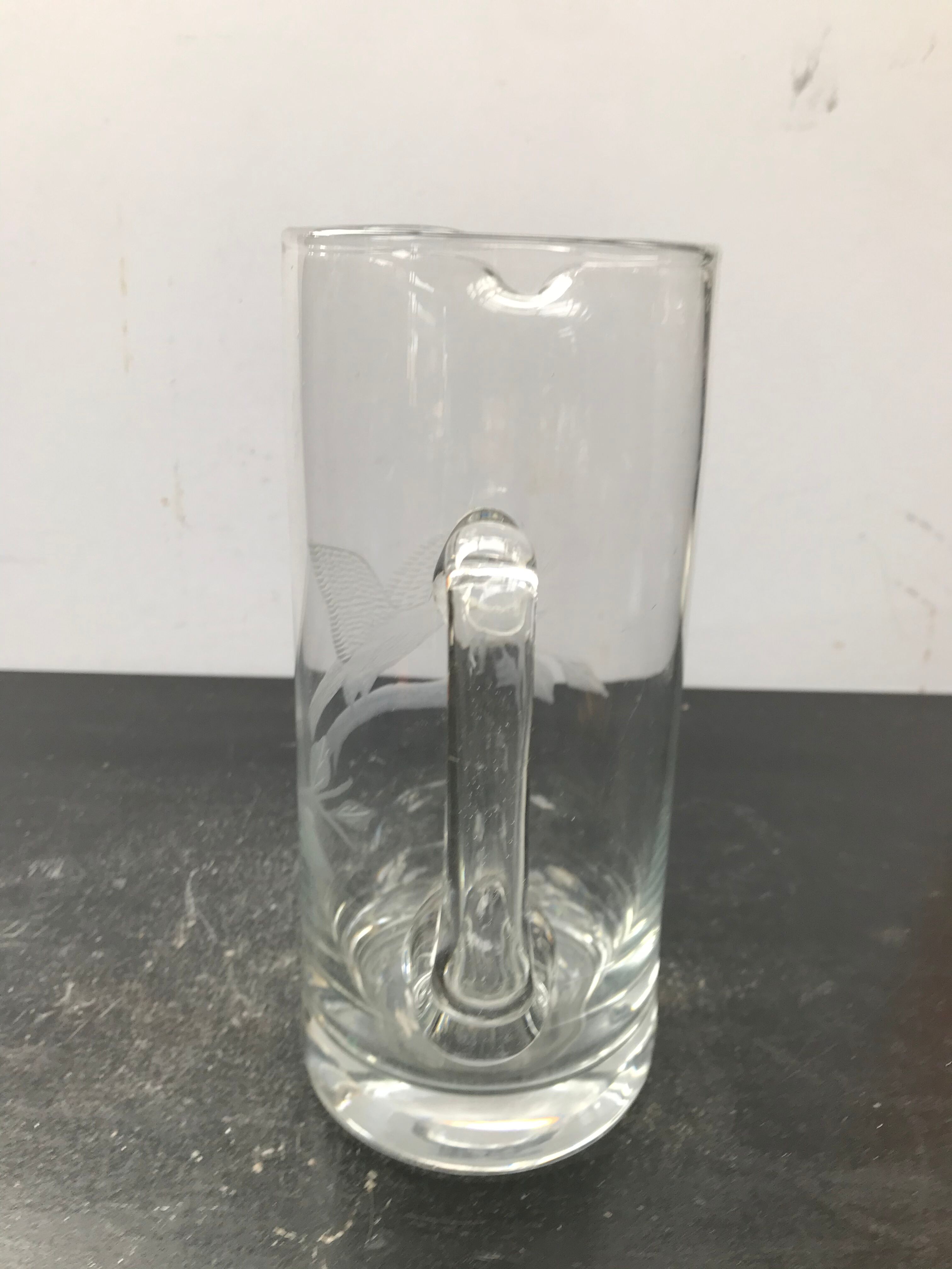 Former Pitcher Carafe Glass Blown Transparent - Engraving Eagle Vintage Kitchen