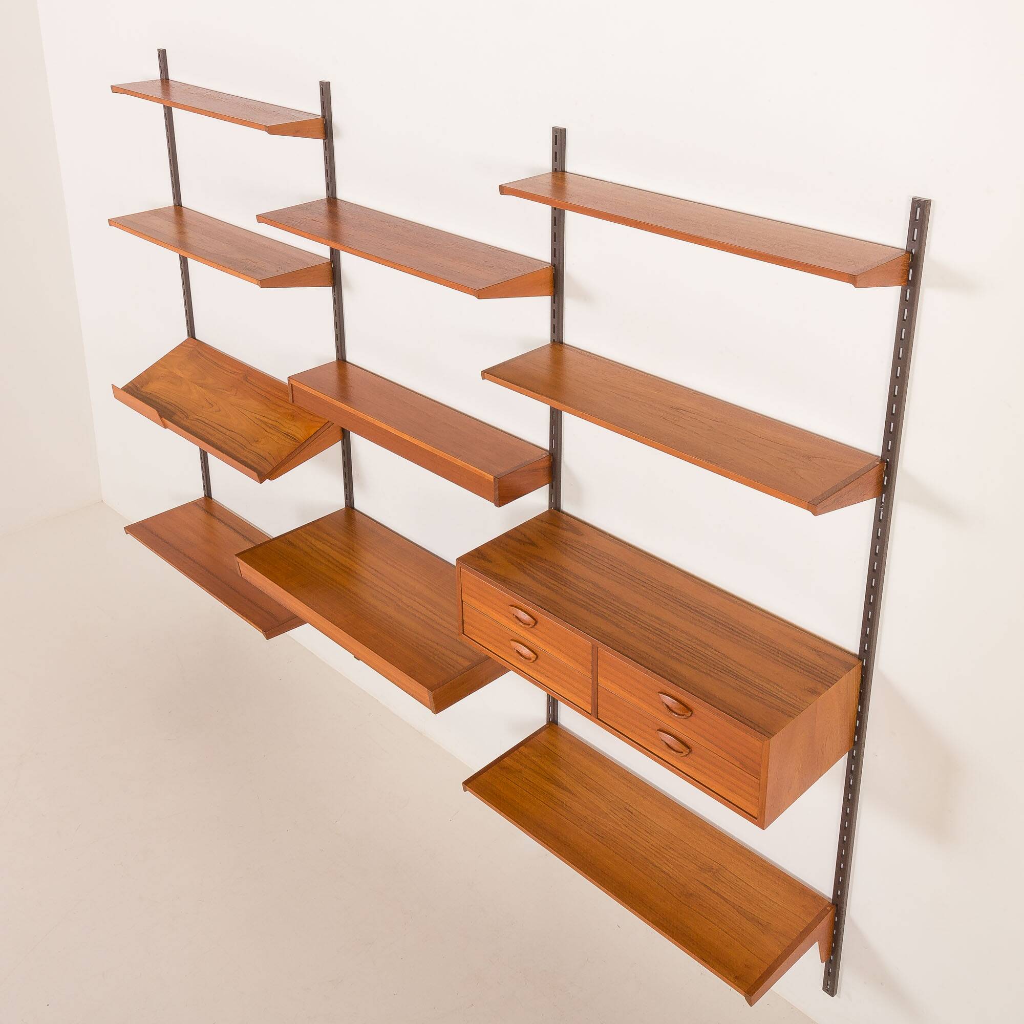 Kai Kristiansen teak wall unit with a desk and a lamp, FM Mobler, 1960s