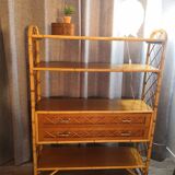 Wood and rattan shelf in 1950