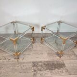 Set de 2 tables basses en verre acrylique et laiton, années 1970