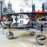 Space Age-style chromed steel round coffee table with glass top, 1960s