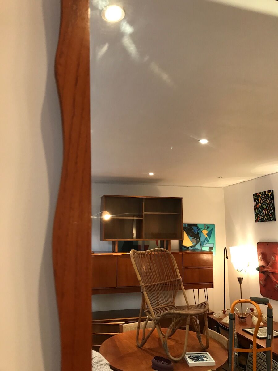 Rectangular mirror in the years 60-130 x 41 cm teak