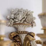 Pair of Louis XVI style wall lights in gilded and lacquered wood. Circa 1900.