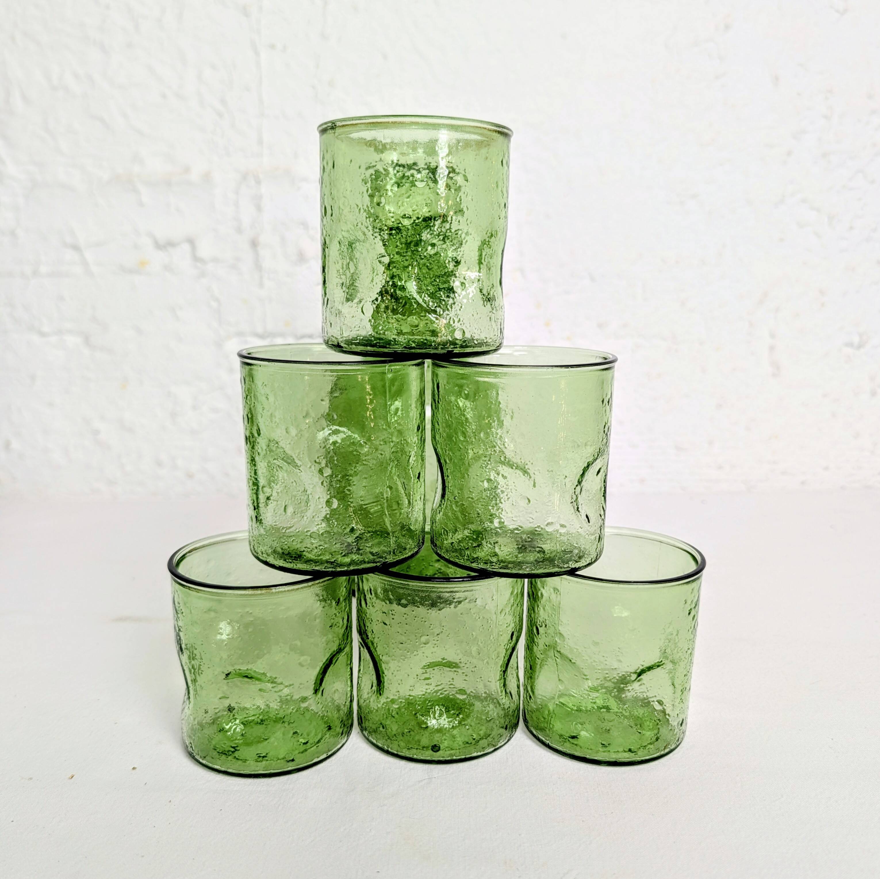 Service à orangeade en verre bullé vert — carafe et 6 verres